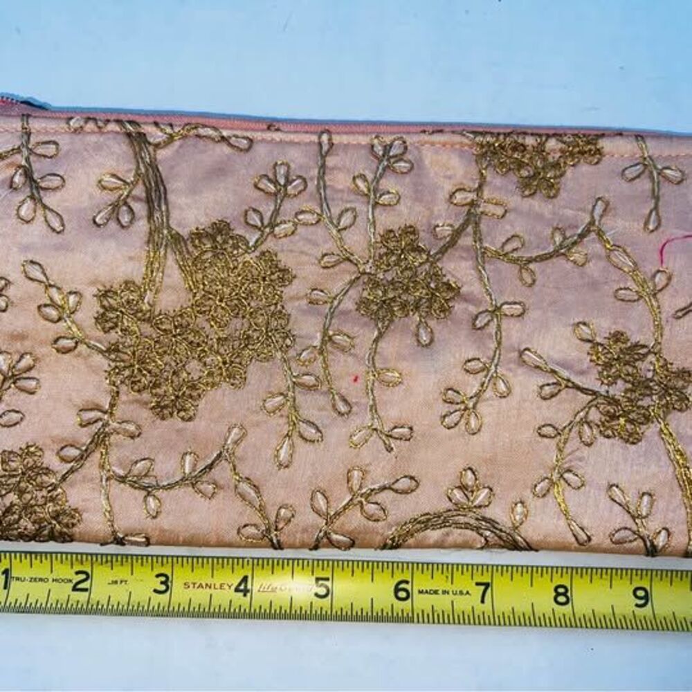 Pink Embroidered 9-Inch Zippered Clutch Bag